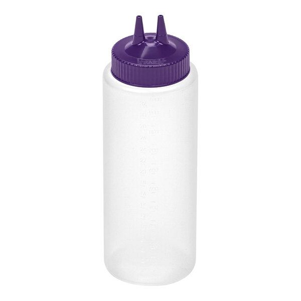 Vollrath 2332-1354 Traex® Color-Mate™ 32 oz. Clear Twin Tip™ Wide Mouth Squeeze Bottle with Purple Cap