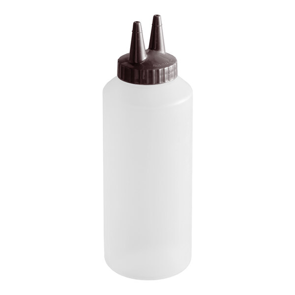 Vollrath 2212-1301 Traex® Color-Mate™ 12 oz. Clear Twin Tip™ Standard Squeeze Bottle with Brown Cap