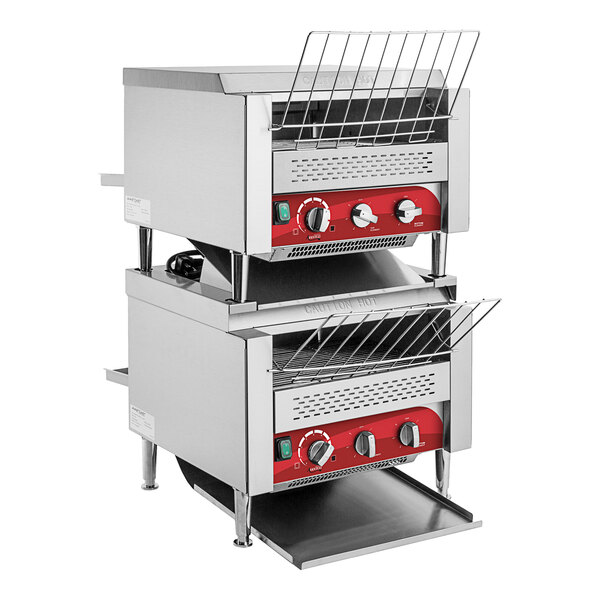 An Avantco double stacked commercial conveyor toaster with a white background.