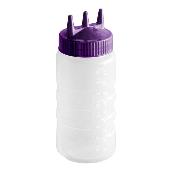 Vollrath 3316-1354 Traex® Color-Mate™ 16 oz. Clear Tri Tip™ Wide Mouth Squeeze Bottle with Purple Cap