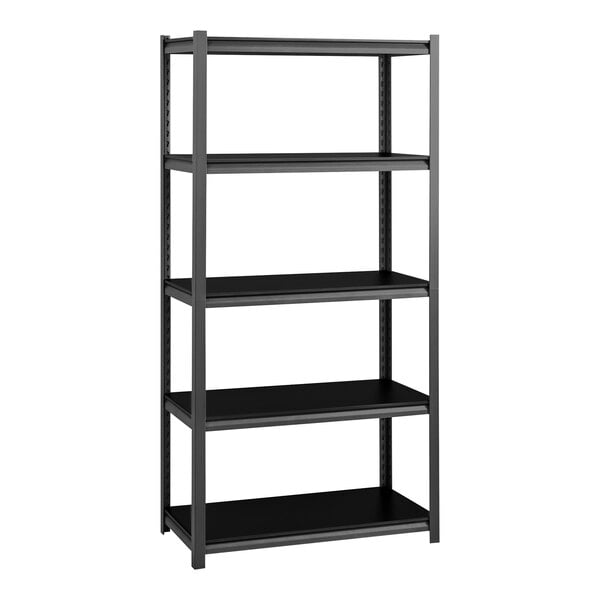 Hirsh Industries 20996 36" x 18" x 72" Gunmetal Gray Heavy-Duty Five-Shelf Boltless Shelving Unit with Black Laminated Decking