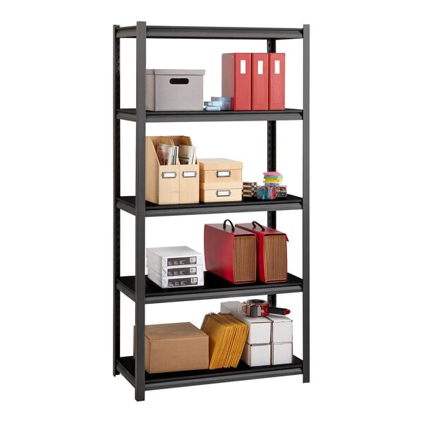 Hirsh Industries 20996 36" x 18" x 72" Gunmetal Gray Heavy-Duty Five-Shelf Boltless Shelving Unit with Black Laminated Decking