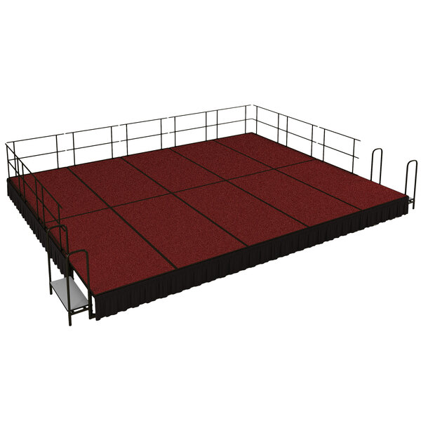 A red square stage with black trim.