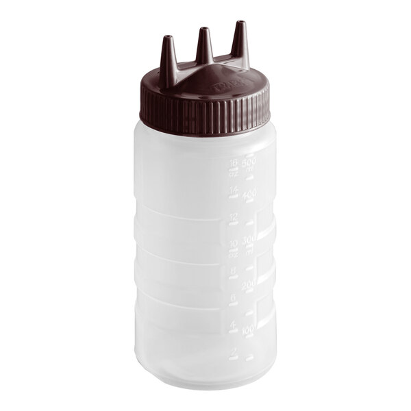 Vollrath 3316-1301 Traex® Color-Mate™ 16 oz. Clear Tri Tip™ Wide Mouth Squeeze Bottle with Brown Cap