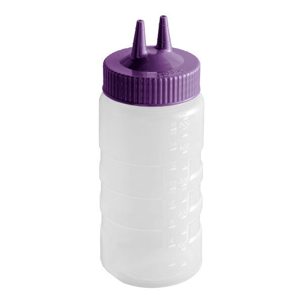 Vollrath 2316-1354 Traex® Color-Mate™ 16 oz. Clear Twin Tip™ Wide Mouth Squeeze Bottle with Purple Cap