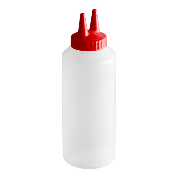 Vollrath 2212-1302 Traex® Color-Mate™ 12 oz. Clear Twin Tip™ Standard Squeeze Bottle with Red Cap