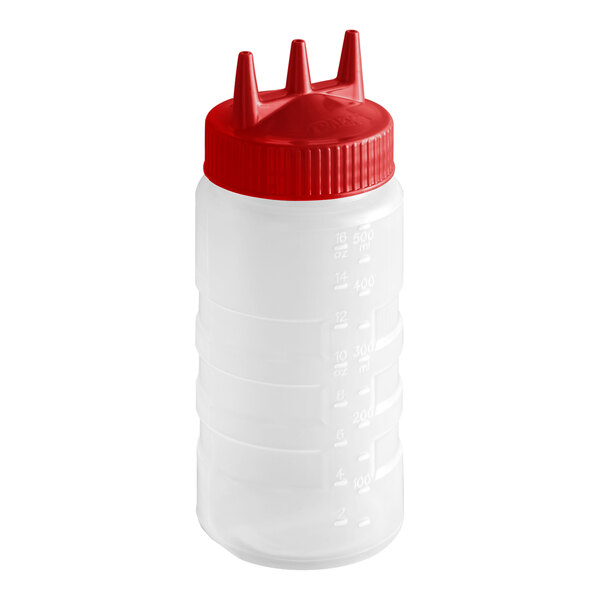 Vollrath 3316-1302 Traex® Color-Mate™ 16 oz. Clear Tri Tip™ Wide Mouth Squeeze Bottle with Red Cap