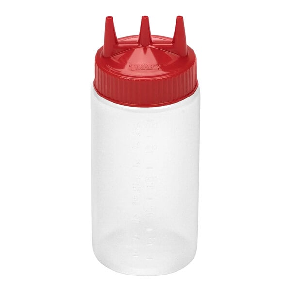 Vollrath Traex® Color-Mate™ 16 oz. Clear Tri Tip™ Wide Mouth Squeeze Bottle with Red Cap