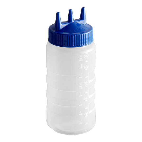 Vollrath 3316-1344 Traex® Color-Mate™ 16 oz. Clear Tri Tip™ Wide Mouth Squeeze Bottle with Blue Cap