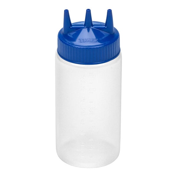 Vollrath Traex® Color-Mate™ 16 oz. Clear Tri Tip™ Wide Mouth Squeeze Bottle with Blue Cap