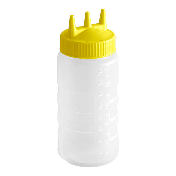 Vollrath 3316-1308 Traex® Color-Mate™ 16 oz. Clear Tri Tip™ Wide Mouth Squeeze Bottle with Yellow Cap