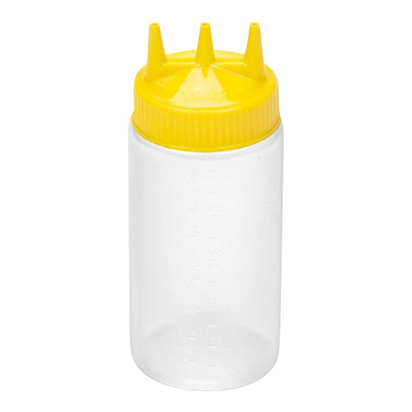 Vollrath Traex® Color-Mate™ 16 oz. Clear Tri Tip™ Wide Mouth Squeeze Bottle with Yellow Cap