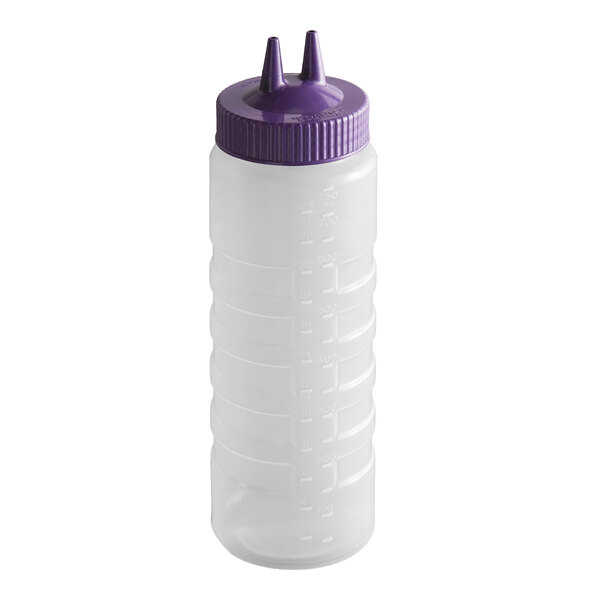 Vollrath 2324-1354 Traex® Color-Mate™ 24 oz. Clear Twin Tip™ Wide Mouth Squeeze Bottle with Purple Cap