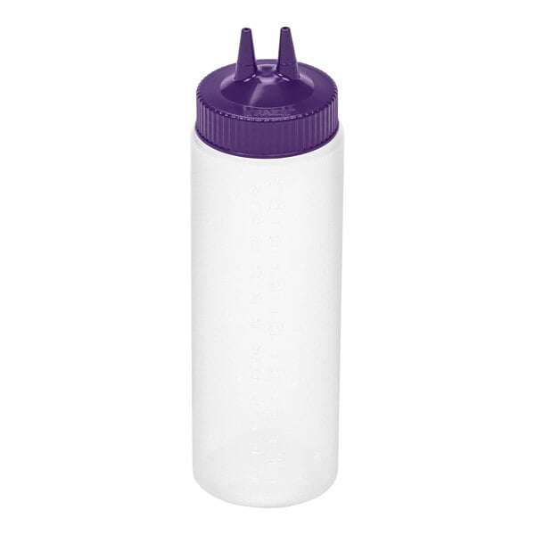 Vollrath Traex® Color-Mate™ 24 oz. Clear Twin Tip™ Wide Mouth Squeeze Bottle with Purple Cap