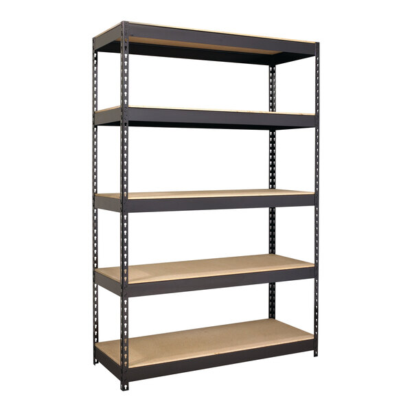 Hirsh 17313 48" x 18" x 72" Black Heavy-Duty Five-Shelf Boltless Shelving Unit with Particleboard Decking