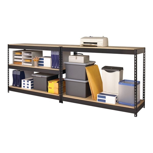 Hirsh 17313 48" x 18" x 72" Black Heavy-Duty Five-Shelf Boltless Shelving Unit with Particleboard Decking