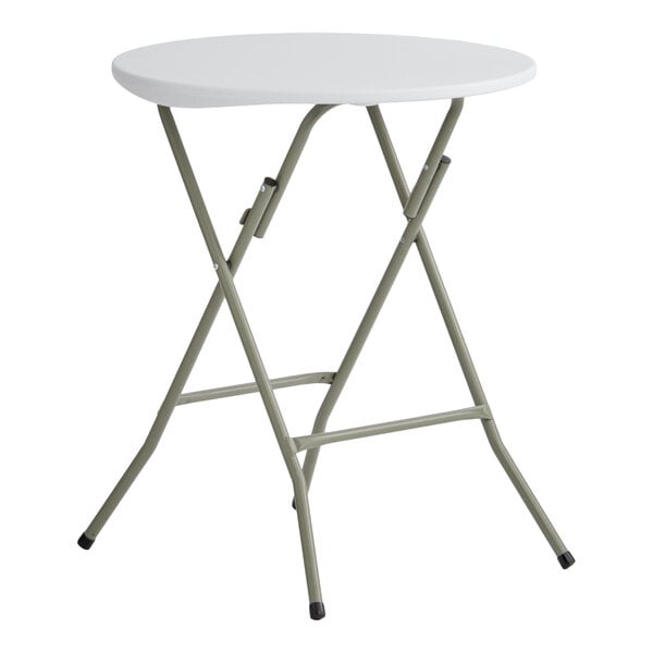 Lancaster Table & Seating 24" Round Granite White Heavy-Duty Blow Molded Standard Height Plastic Folding Table with Sage Gray Legs
