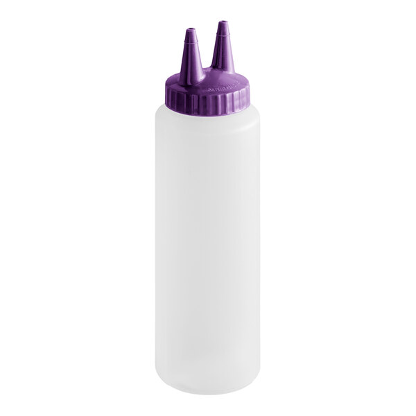 Vollrath 2208-1354 Traex® Color-Mate™ 8 oz. Clear Twin Tip™ Standard Squeeze Bottle with Purple Cap