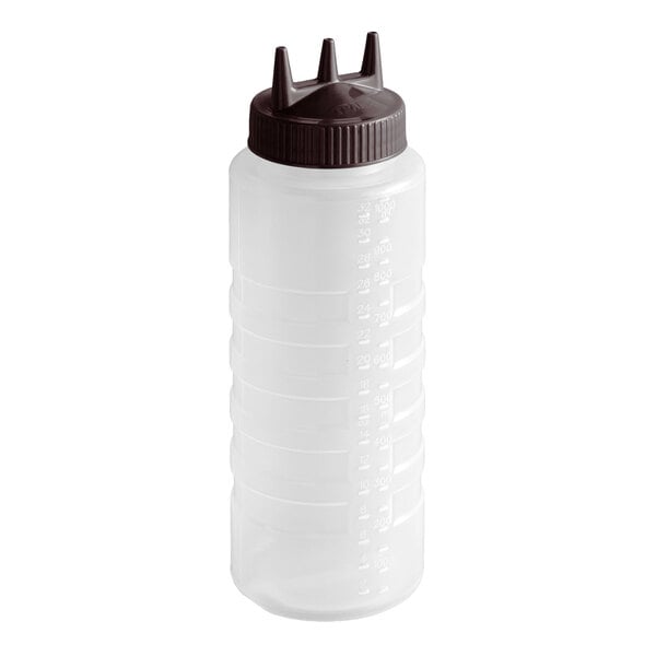 Vollrath 3332-1301 Traex® Color-Mate™ 32 oz. Clear Tri Tip™ Wide Mouth Squeeze Bottle with Brown Cap
