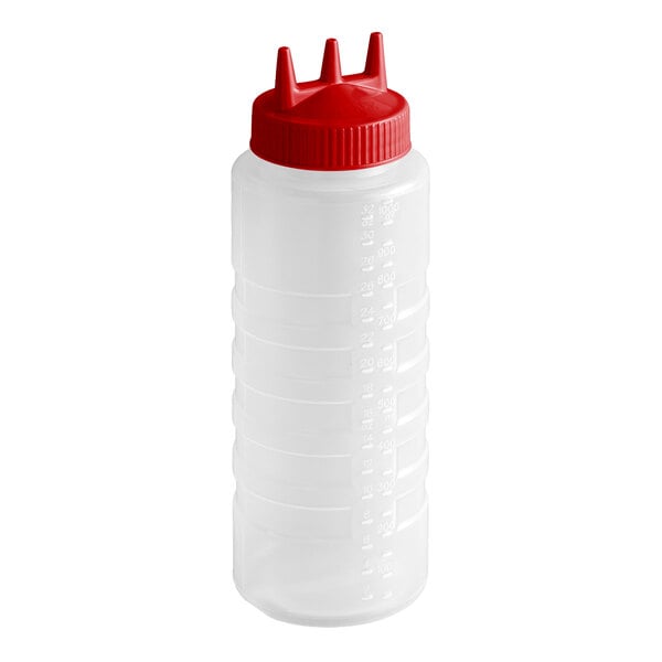 Vollrath 3332-1302 Traex® Color-Mate™ 32 oz. Clear Tri Tip™ Wide Mouth Squeeze Bottle with Red Cap
