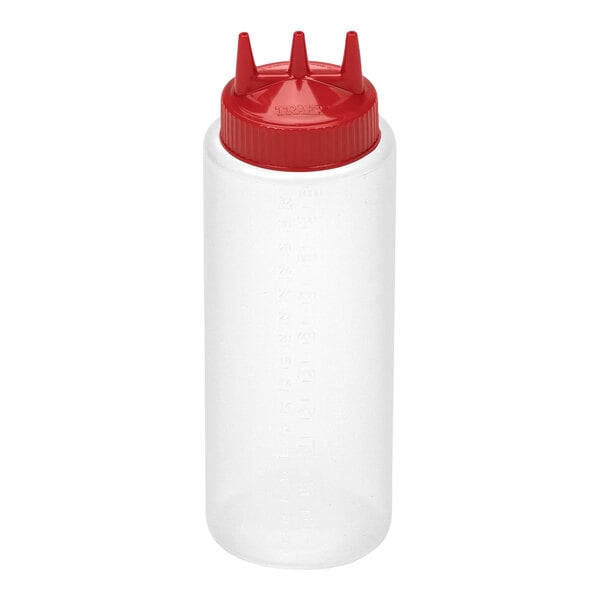Vollrath Traex® Color-Mate™ 32 oz. Clear Tri Tip™ Wide Mouth Squeeze Bottle with Red Cap