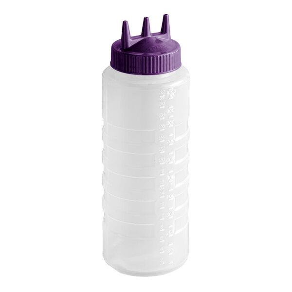 Vollrath 3332-1354 Traex® Color-Mate™ 32 oz. Clear Tri Tip™ Wide Mouth Squeeze Bottle with Purple Cap