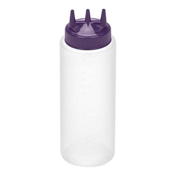 Vollrath Traex® Color-Mate™ 32 oz. Clear Tri Tip™ Wide Mouth Squeeze Bottle with Purple Cap