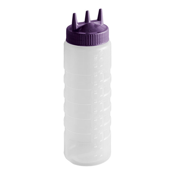 Vollrath 3324-1354 Traex® Color-Mate™ 24 oz. Clear Tri Tip™ Wide Mouth Squeeze Bottle with Purple Cap
