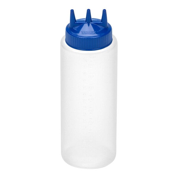 Vollrath Traex® Color-Mate™ 32 oz. Clear Tri Tip™ Wide Mouth Squeeze Bottle with Blue Cap