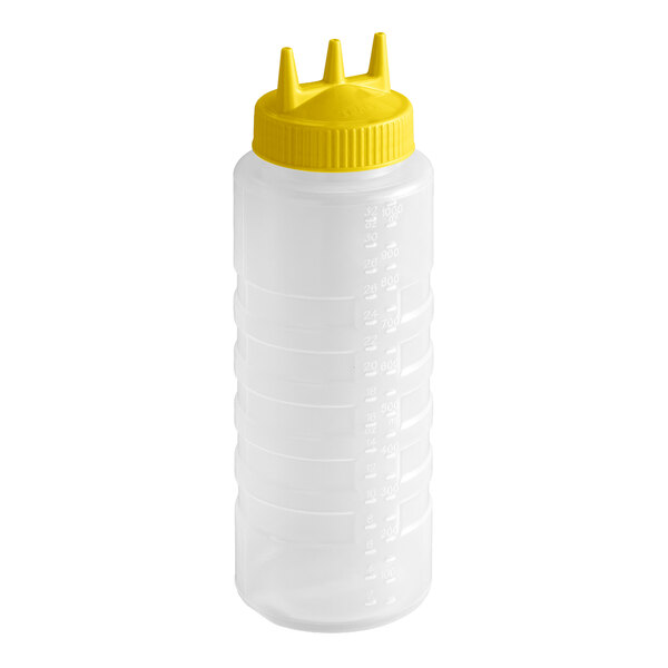 Vollrath 3332-1308 Traex® Color-Mate™ 32 oz. Clear Tri Tip™ Wide Mouth Squeeze Bottle with Yellow Cap