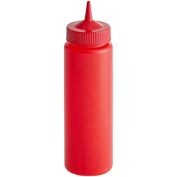 A Vollrath red plastic squeeze bottle with a single tip.