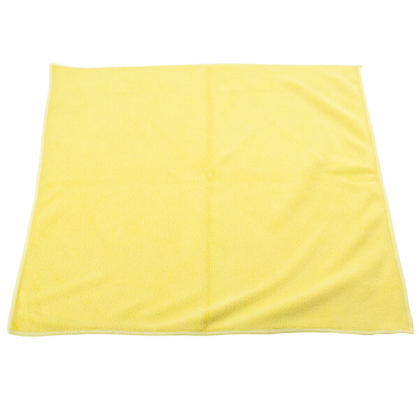 A yellow Unger SmartColor microfiber cloth on a white surface.