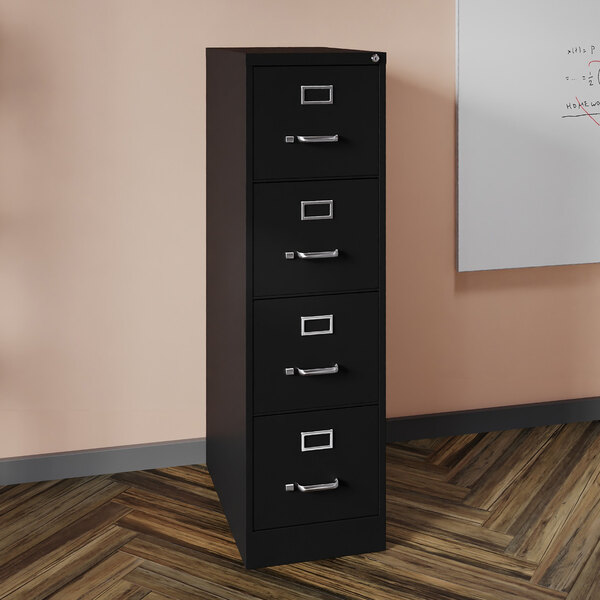 Hirsh 17546 Black Four-Drawer Vertical Letter File Cabinet - 15" x 25" x 52"