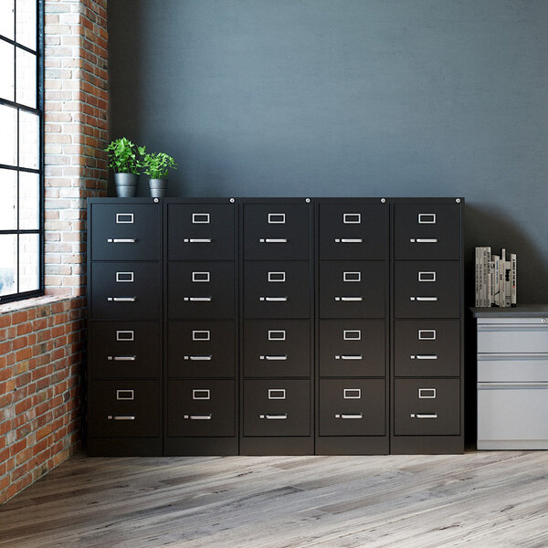 Hirsh 17546 Black Four-Drawer Vertical Letter File Cabinet - 15" x 25" x 52"