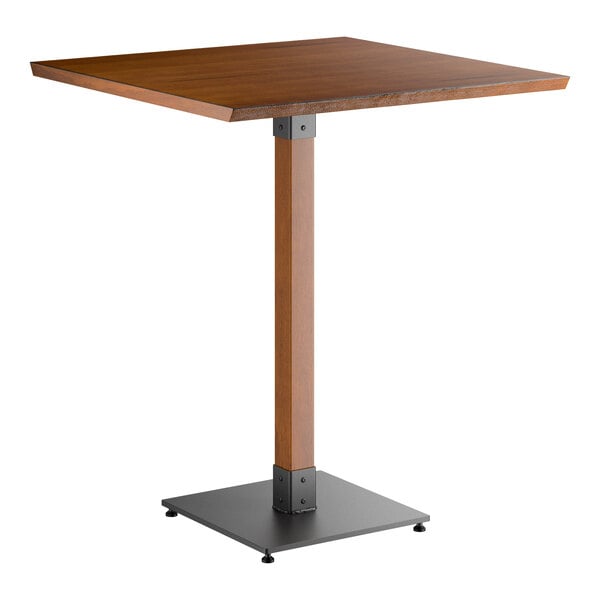 Lancaster Table & Seating Industrial 36" Square Solid Wood Live Edge Bar Height Table with Rustic Walnut Finish