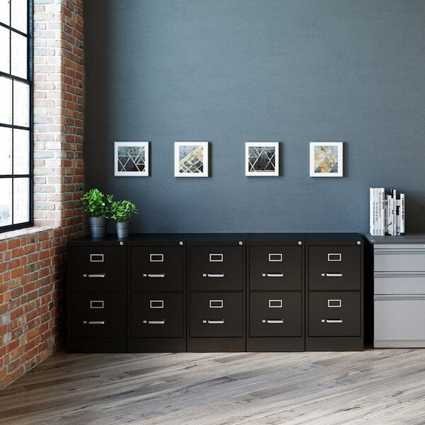 Hirsh 14410 Black Two-Drawer Vertical Letter File Cabinet - 15" x 25" x 28 3/8"