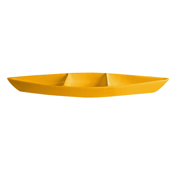 A yellow rectangular G.E.T. Enterprises Bugambilia deep boat with dividers.