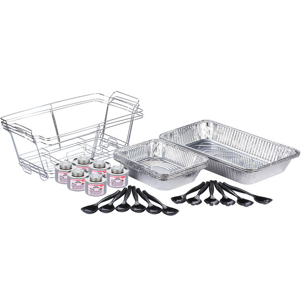 Disposable Buffet Serving Set,/ Chafer Dish Kit with Serving Utensils and 2 Hour Wick Fuel Cans,30 Piece Full Size 6 