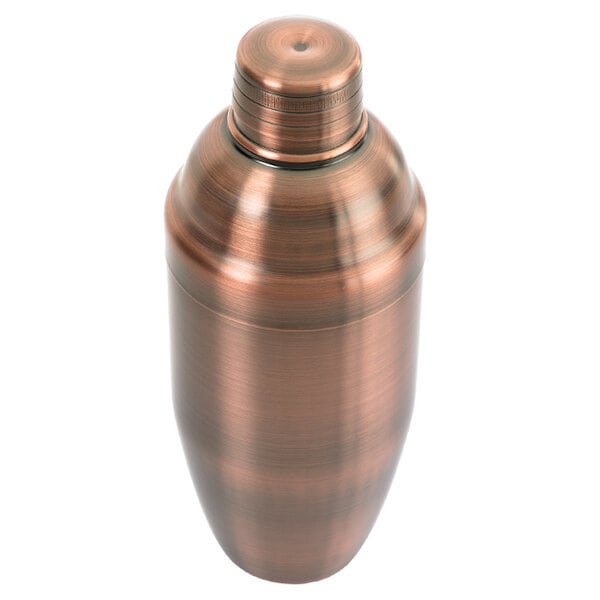 A close-up of an Antique Copper Barfly Japanese Cocktail Shaker.