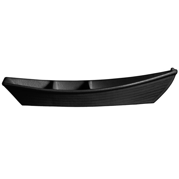 A black G.E.T. Enterprises Bugambilia deep boat with dividers.