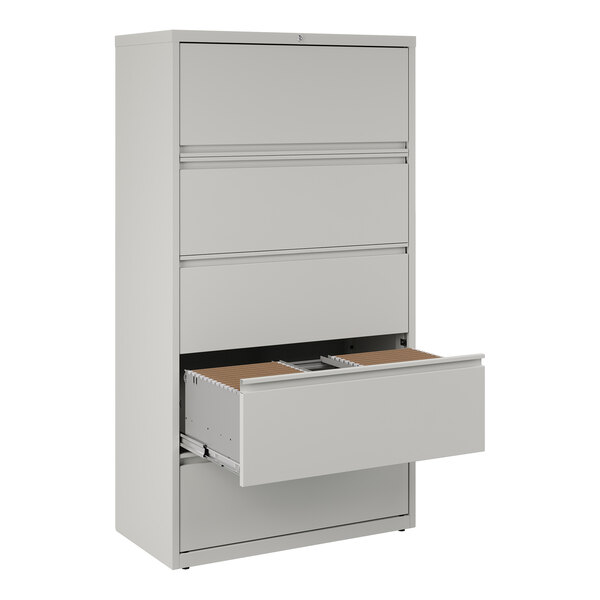 Hirsh Industries 17640 Gray Five-Drawer Lateral File Cabinet with Roll Out Binder Storage - 36" x 18 5/8" x 67 5/8"