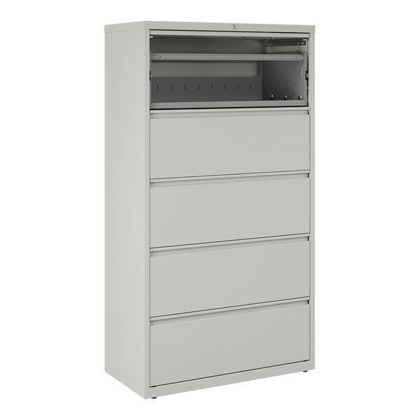 Hirsh Industries 17640 Gray Five-Drawer Lateral File Cabinet with Roll Out Binder Storage - 36" x 18 5/8" x 67 5/8"