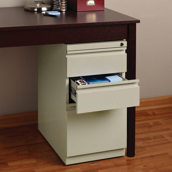 Hirsh 18574 Putty Mobile Pedestal Letter File Cabinet with 2 Box Drawers and 1 File Drawer - 15" x 19 7/8" x 27 3/4"
