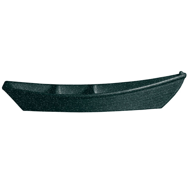 A black resin-coated aluminum boat with dividers on a white background.