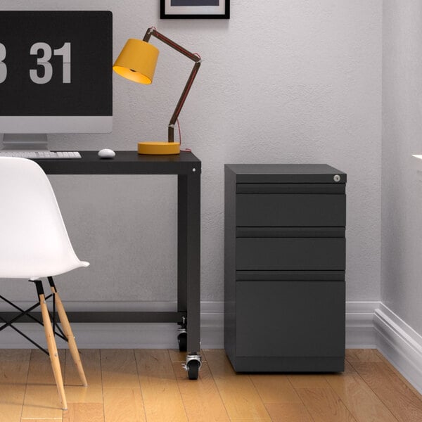 Hirsh 19322 Charcoal Mobile Pedestal Letter File Cabinet with 2 Box Drawers and 1 File Drawer - 15" x 19 7/8" x 27 3/4"