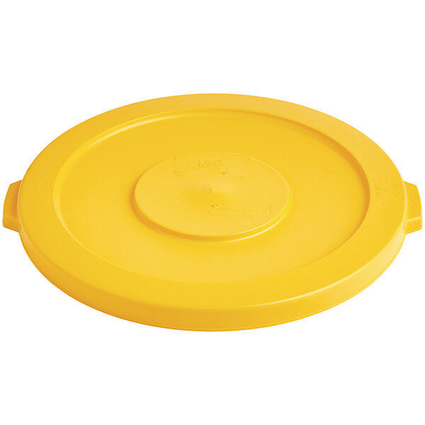 A yellow plastic lid with a circle on top.