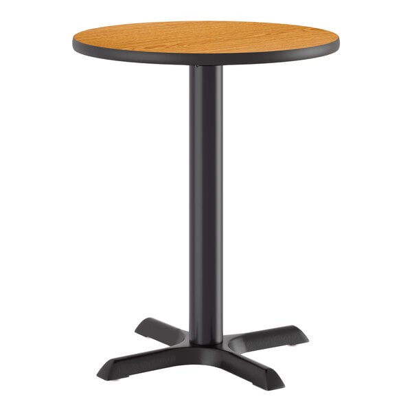 Lancaster Table & Seating 24" Round Reversible Walnut / Oak Table Standard Height Table and Base Kit with 22" x 22" Cast Iron Base