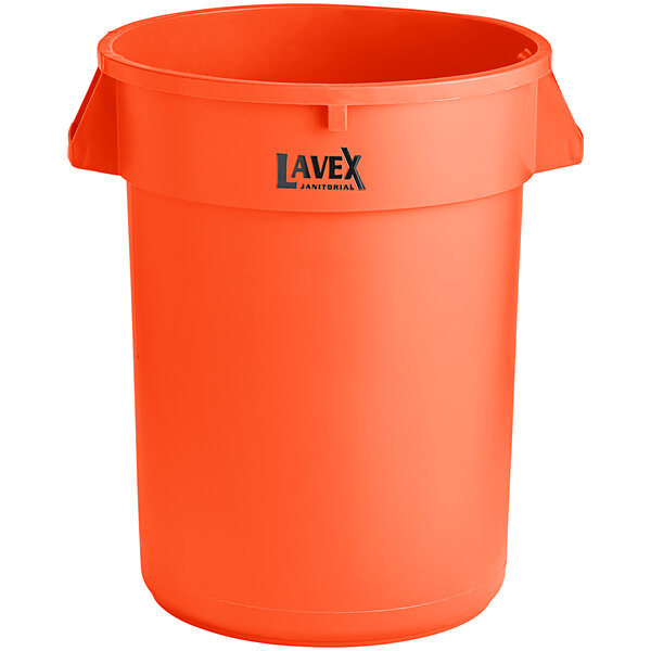 Lavex 32 Gallon Orange Round High Visibility Commercial Trash Can