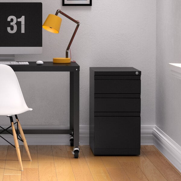 Hirsh 18575 Black Mobile Pedestal Letter File Cabinet with 2 Box Drawers and 1 File Drawer - 15" x 19 7/8" x 27 3/4"