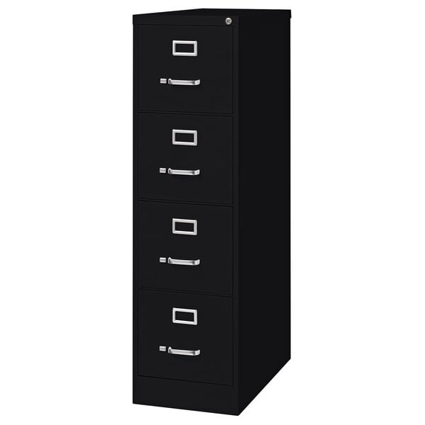 a close up of a black file cabinet